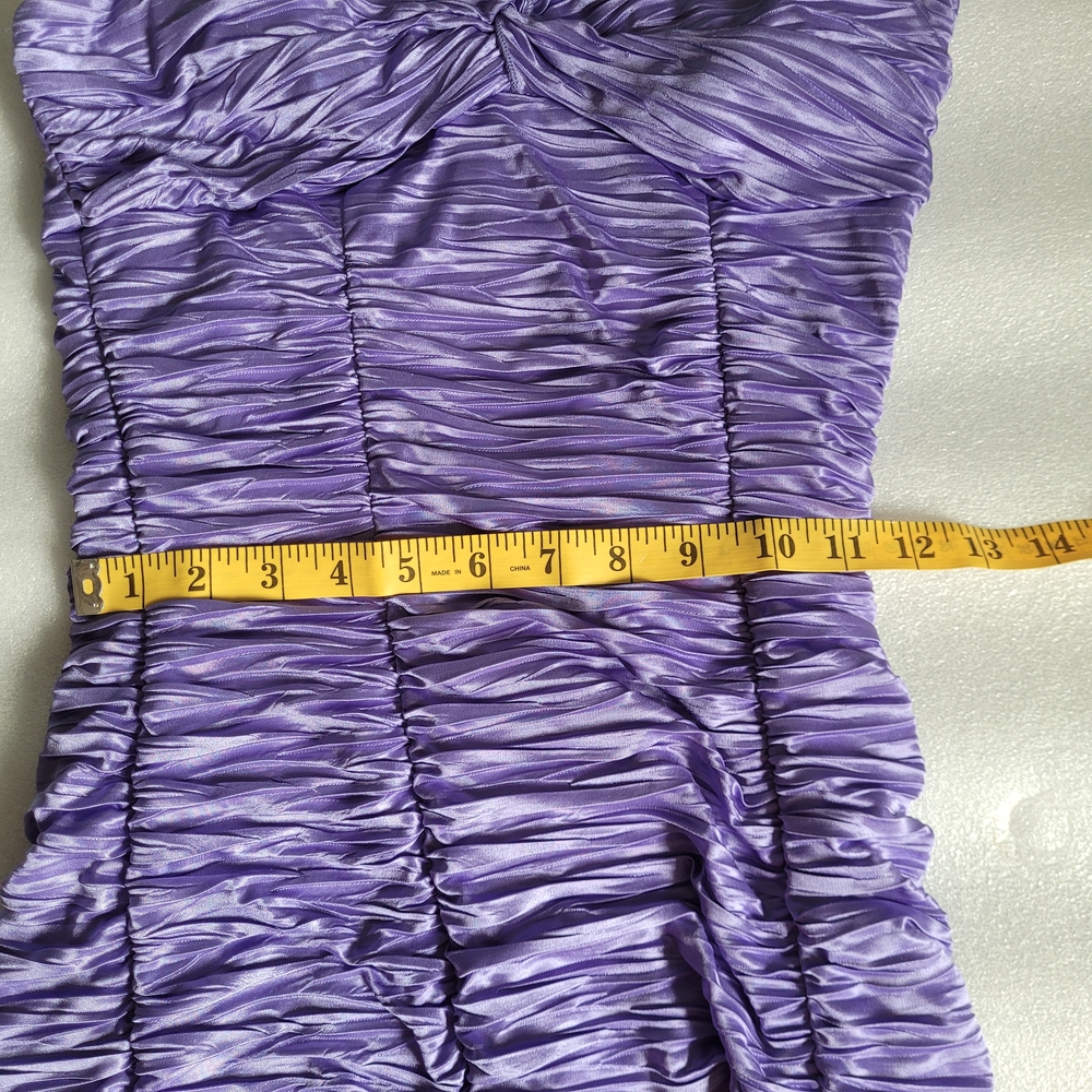 Vintage Y2K Le Chateau Ruched Bodycon Dress McBling Rhinestones Purple Small - Picture 13 of 14
